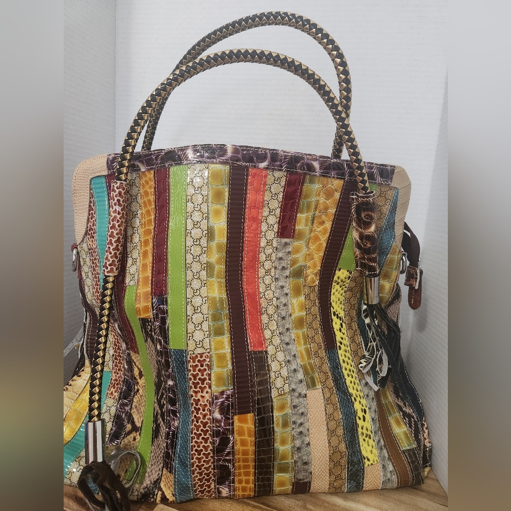 Color Clash 100% Genuine Leather Snake Ladies Handbag Tote Purse Shoulder Bag